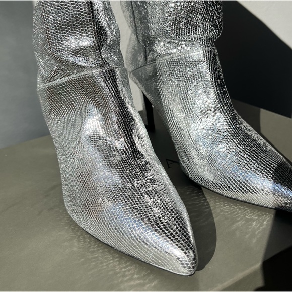 ALLSAINTS Pointed Metallic Heeled Boots - Picture 4 of 9